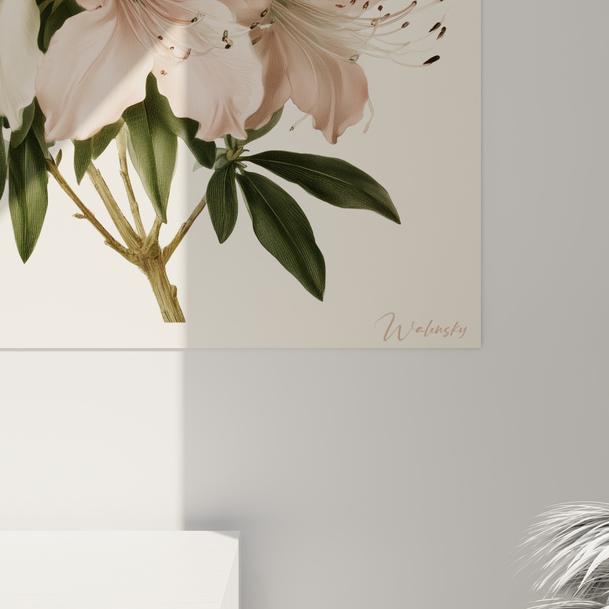 Détail des pétales d'azalée rose poudré et blanc crème, texture fine et nervures visibles à l'impression