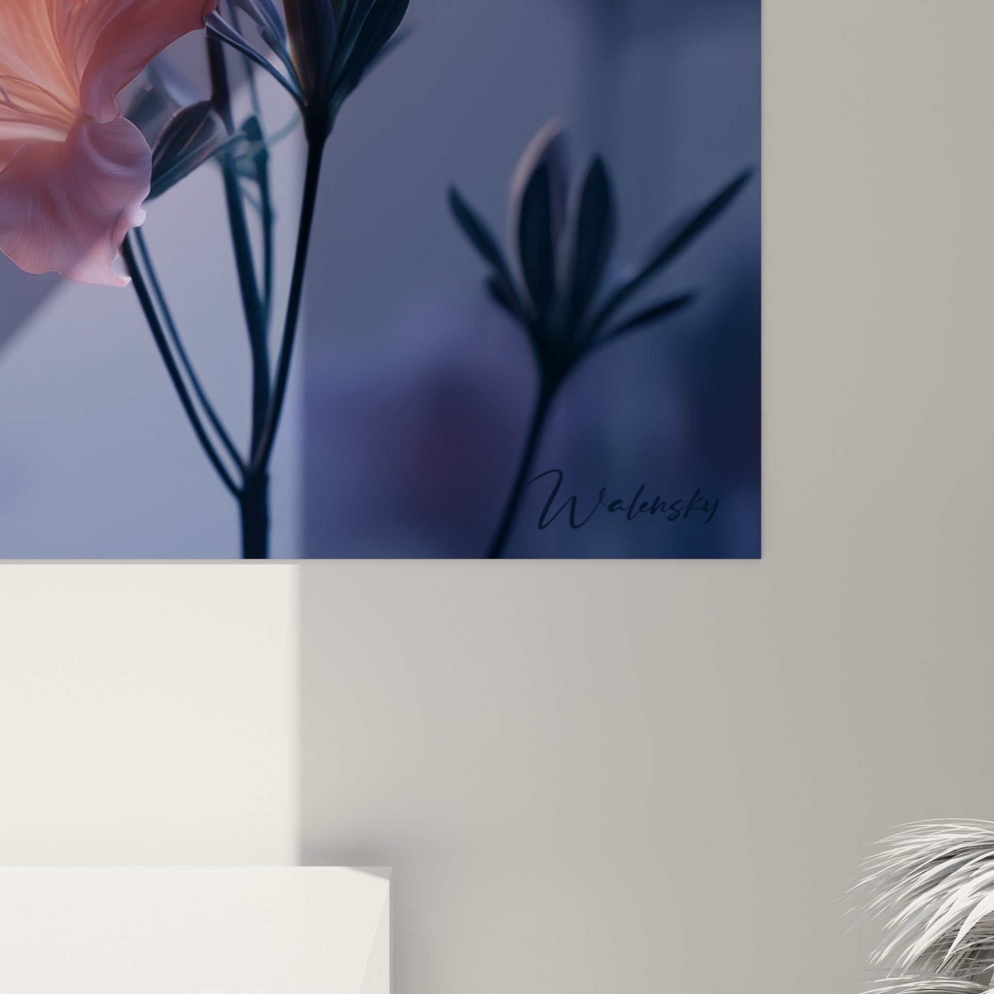 Détail des pétales translucides roses et des nervures fines sur l'impression du tableau azalée
