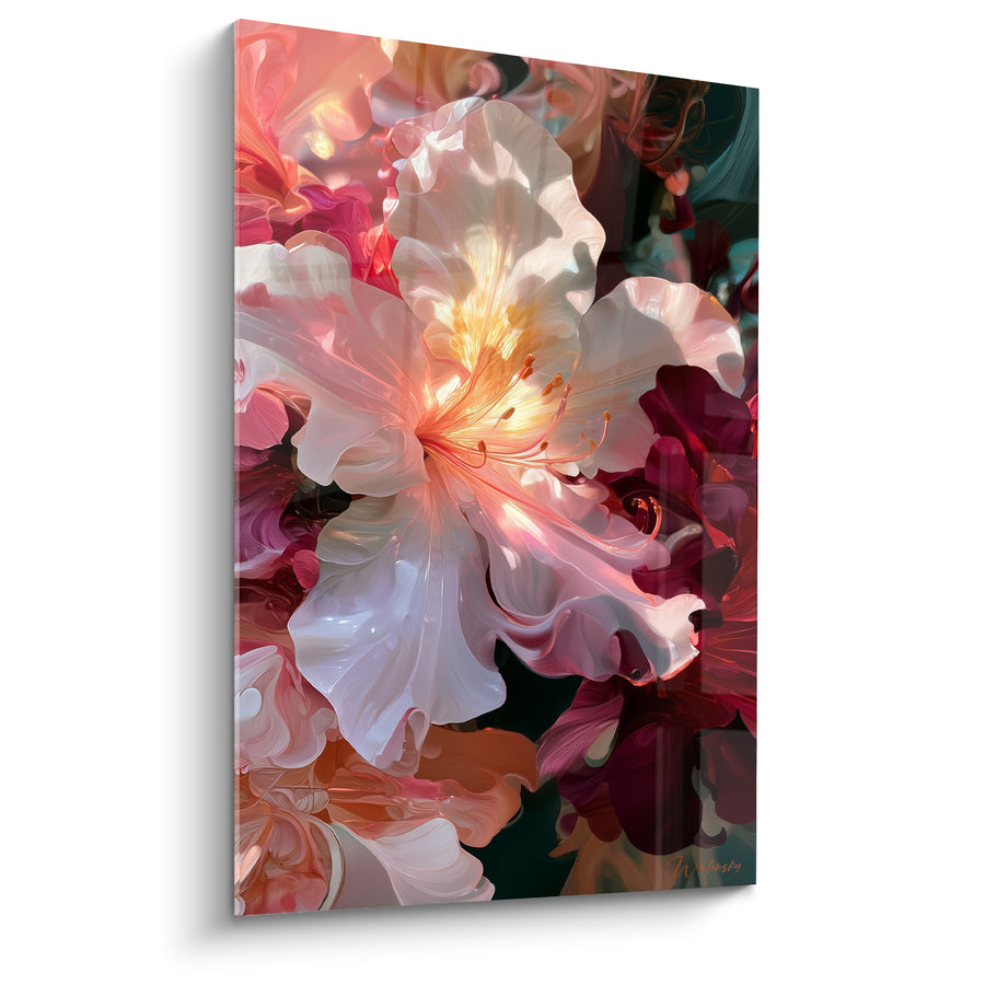 Tableau Fleur blanche aux pétales lumineux - Éclosion dorée - Edition Azalée