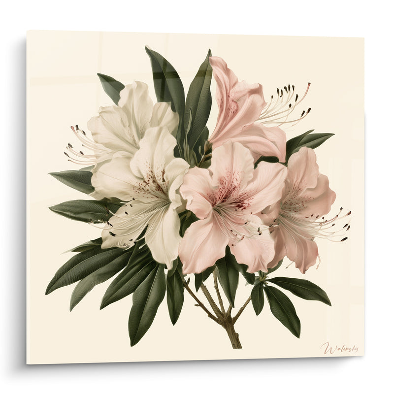 Tableau Fleurs blanches et roses aux taches pourpres - Tige brune ramifiée - Edition Azalée