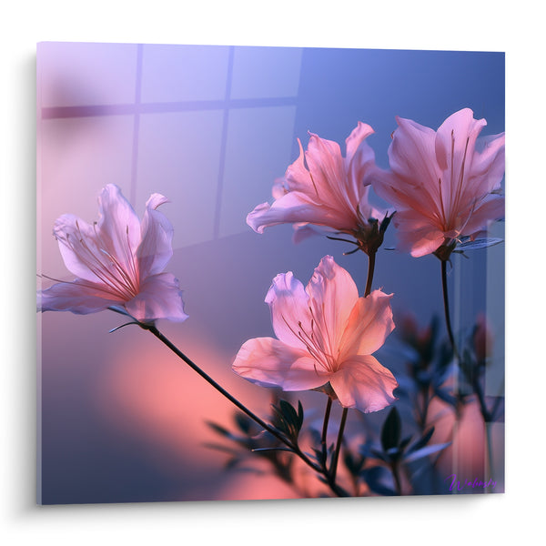 Cuadro Flores rosas y azul claro ventana - Luminiscencia del crepúsculo - Edición Azalea