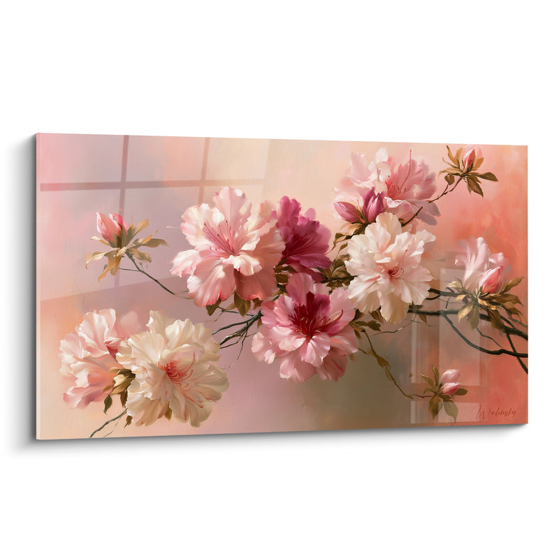 Tableau Azalées roses et blanches sur branche - Douceur printanière - Edition Azalée
