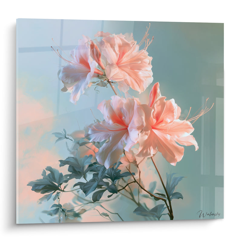 Tableau Azalées roses aux feuilles bleutées - Souffle printanier - Edition Azalée