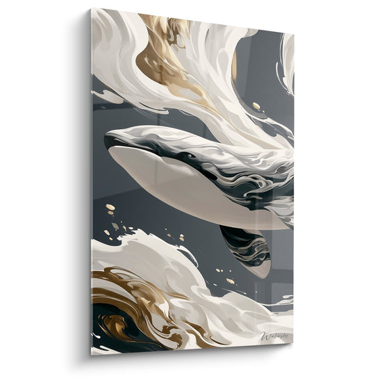 Tableau Baleine gris ardoise et crème vagues marbrées - Écume ivoire - Edition Baleine