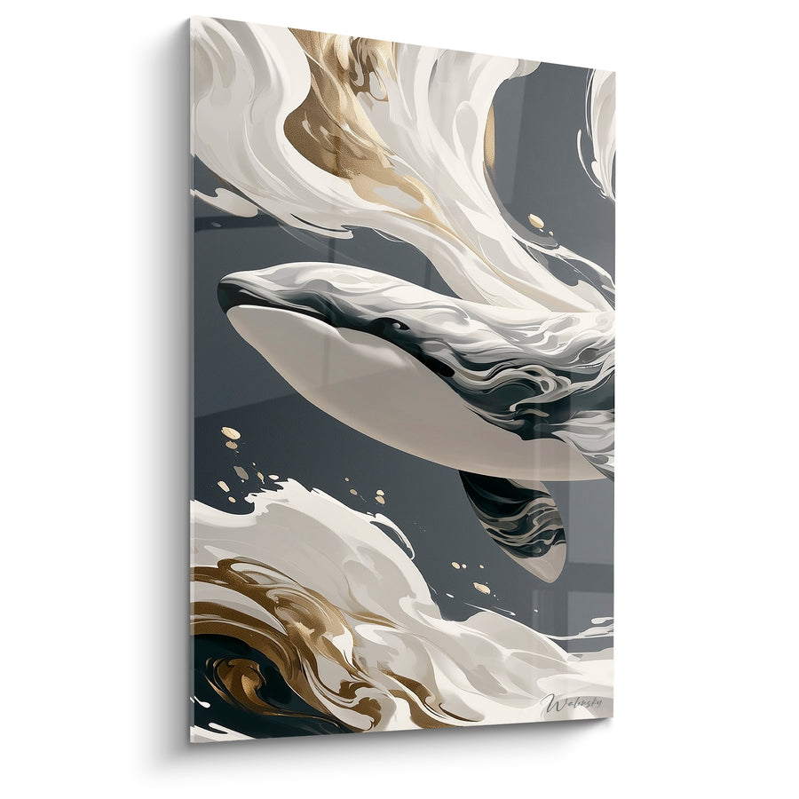 Tableau Baleine gris ardoise et crème vagues marbrées - Écume ivoire - Edition Baleine