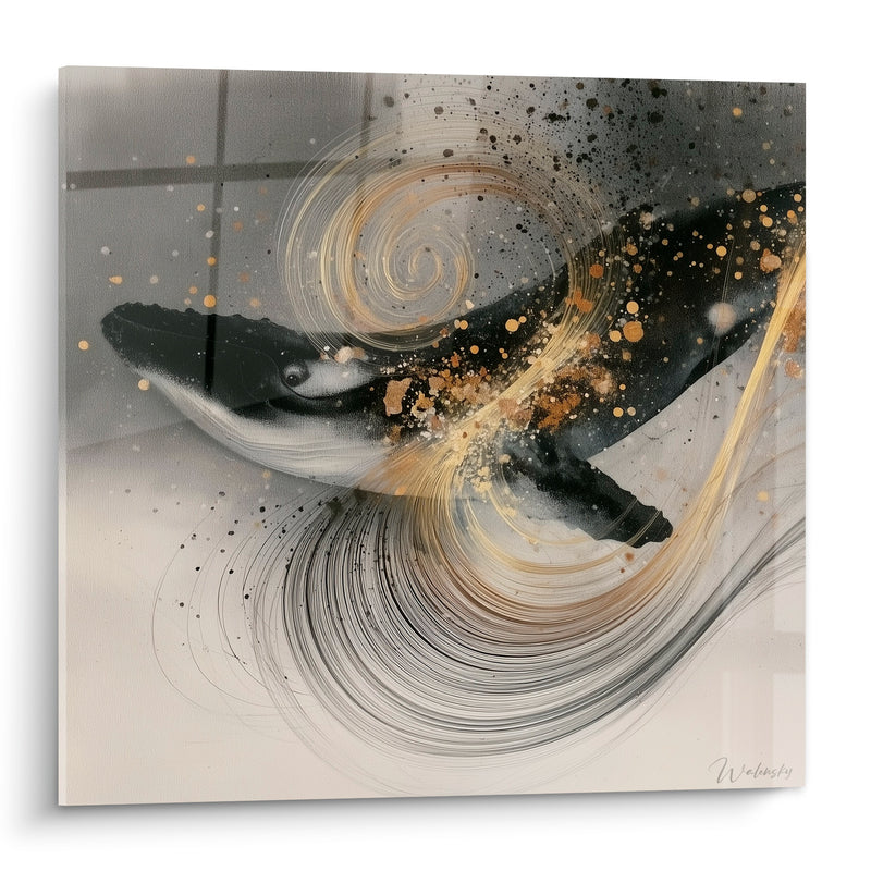 Tableau Baleine anthracite doré tourbillon de lignes - Vortex marin - Edition Baleine