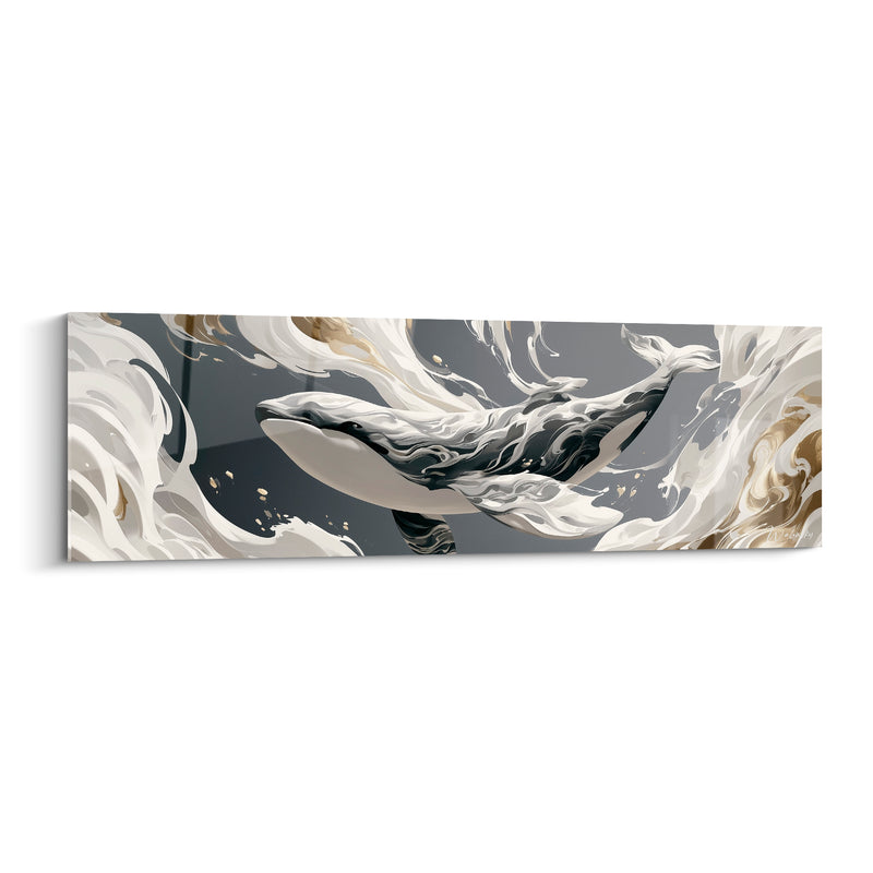 Tableau Baleine gris ardoise et crème vagues symétriques - Miroir des courants - Edition Baleine