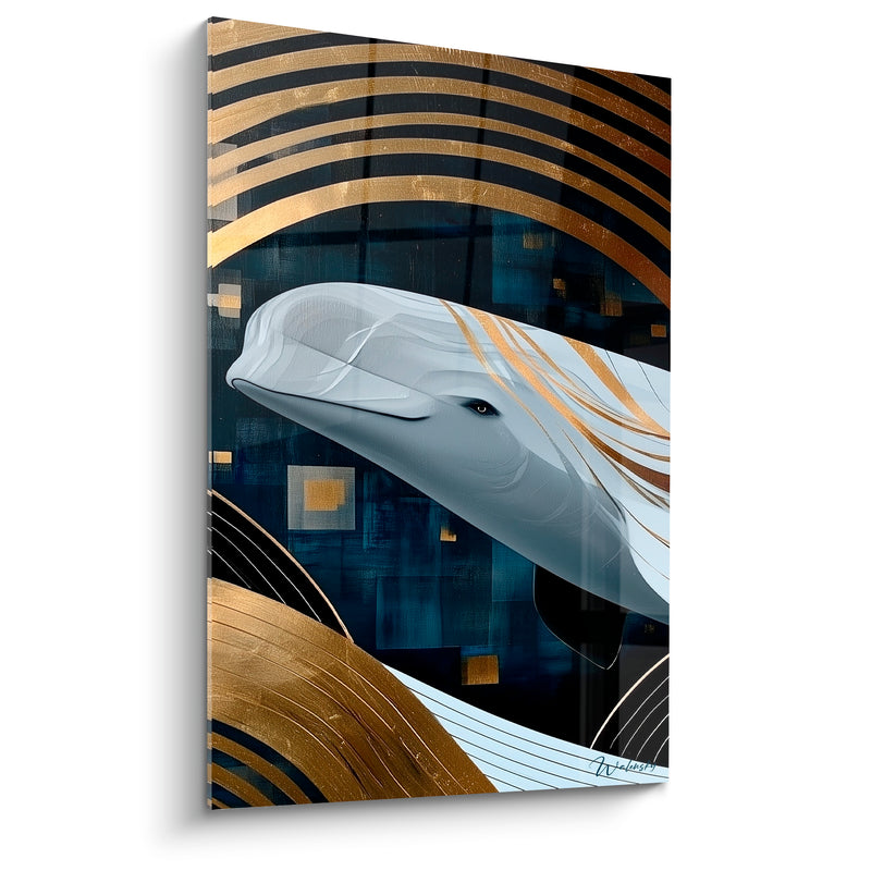 Tableau Baleine blanche et dorée arcs graphiques - Splendeur des abysses - Edition Baleine