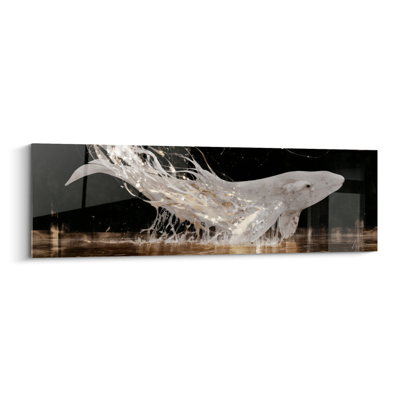 Tableau Baleine blanche et noire filaments liquides ruisselants - Reflets ambrés - Edition Baleine