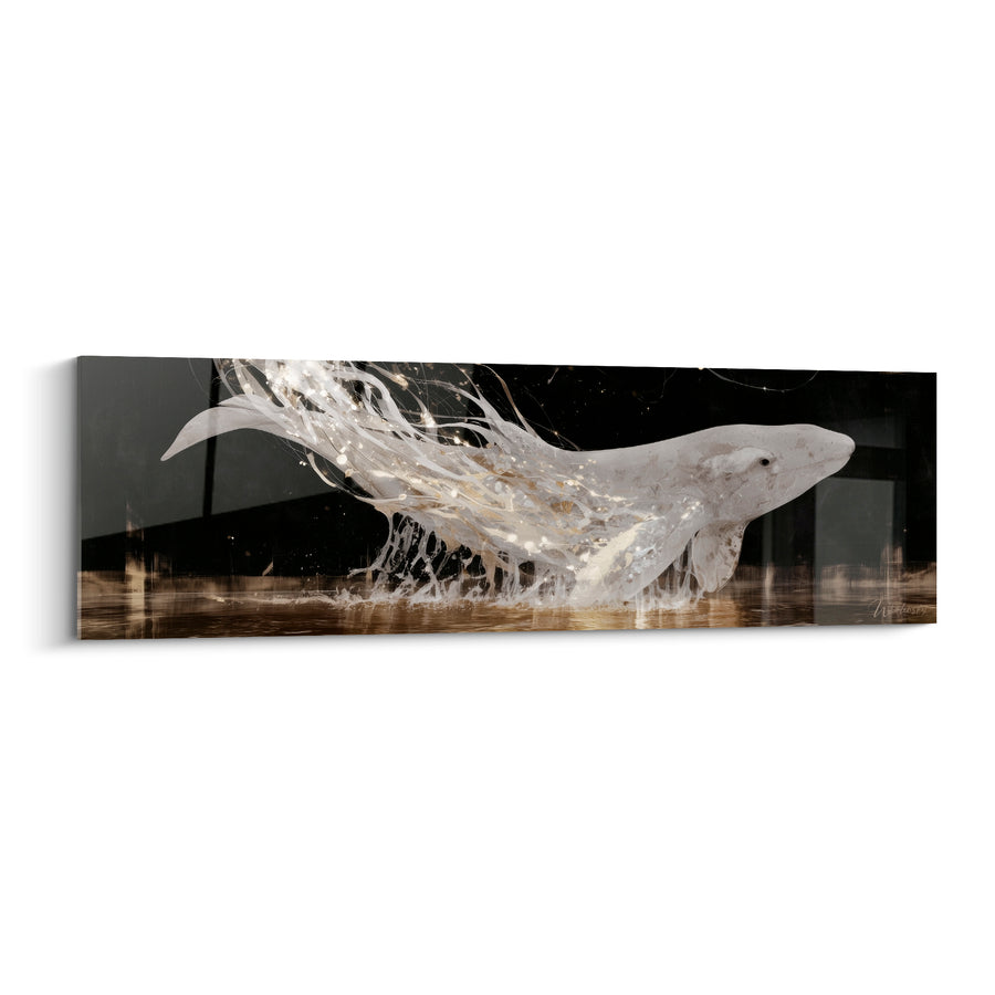 Tableau Baleine blanche et noire filaments liquides ruisselants - Reflets ambrés - Edition Baleine