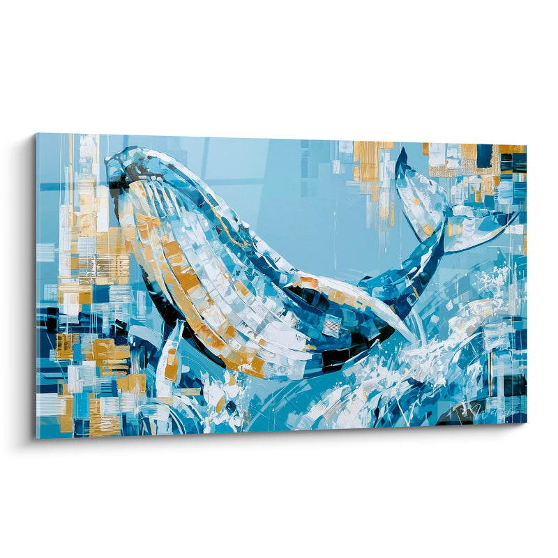 Tableau Baleine bleu ciel et ocre mosaïque pixellisée - Fragments urbains - Edition Baleine