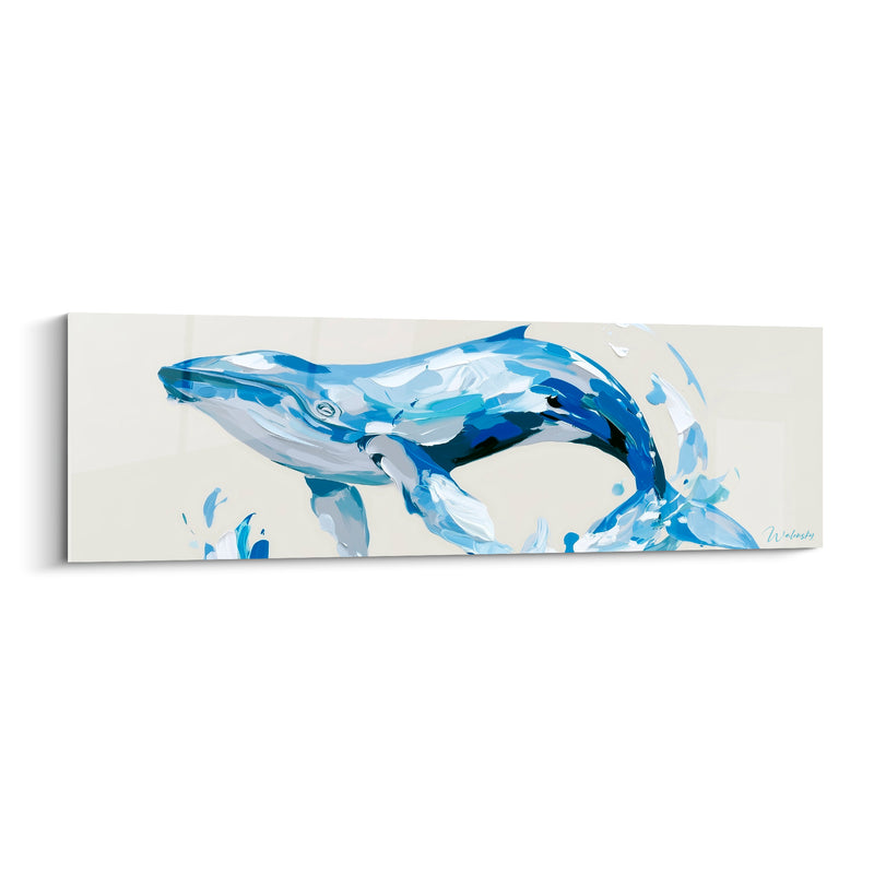 Tableau Baleine bleu marine et blanc fond ivoire - Élan de l'océan - Edition Baleine