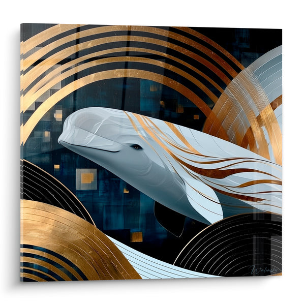 Blue and Gold Whale Painting Concentric Circles - Hypnosis of the Depths - Whale Edition