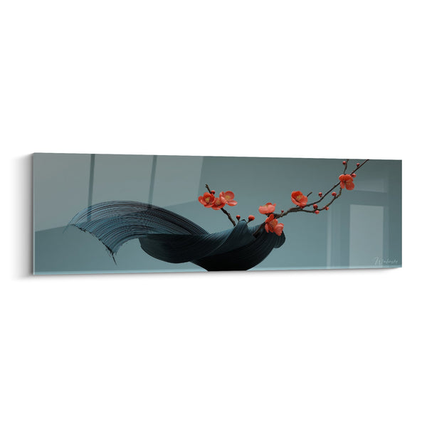 Cuadro Ballena Negra con Flores de Cerezo Coral - Armonía Marina - Edición Ikebana