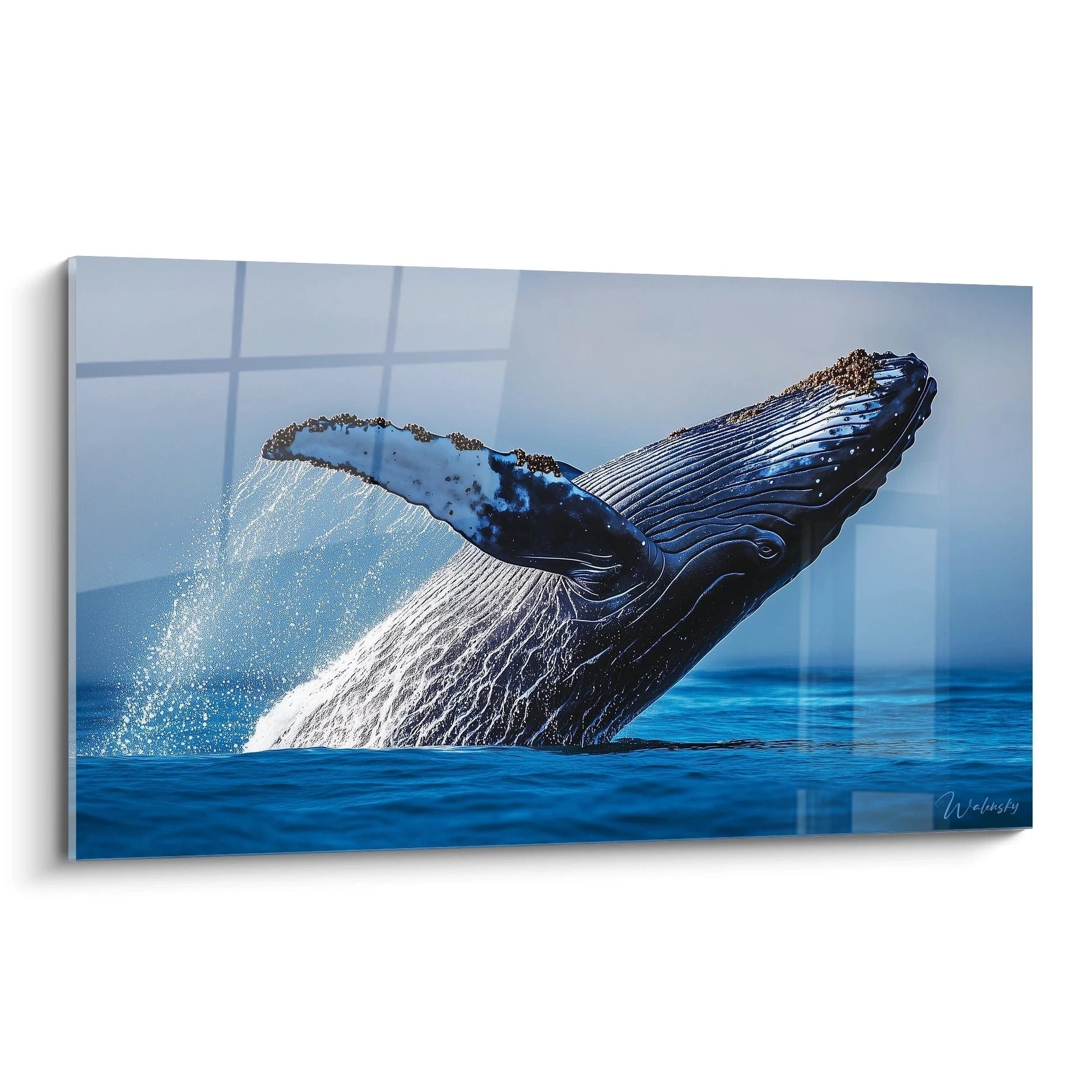 Tableau baleine Walensky représentant une baleine à bosse sautant dans l'Atlantique bleu