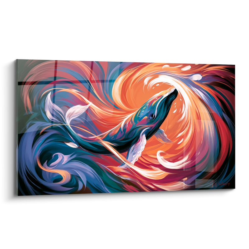 Tableau Baleine tourbillon orange et bleu marine - Tourbillon océanique - Edition Baleine