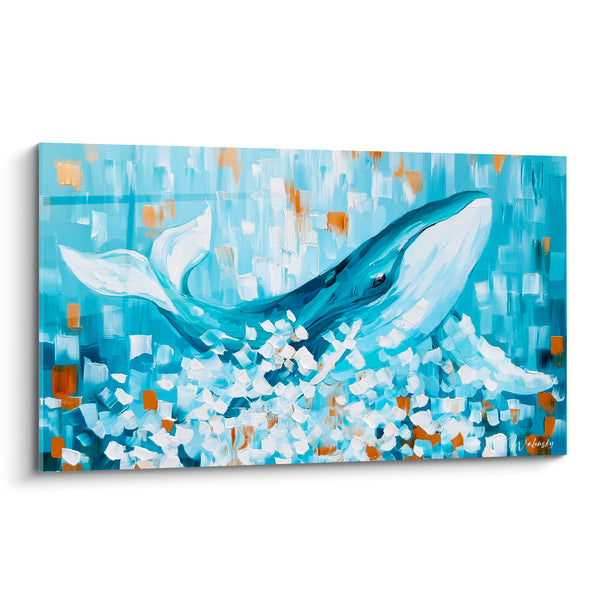 Cuadro Ballena azul turquesa y toques dorados salpicaduras - Vuelo de las profundidades - Edición Ballena
