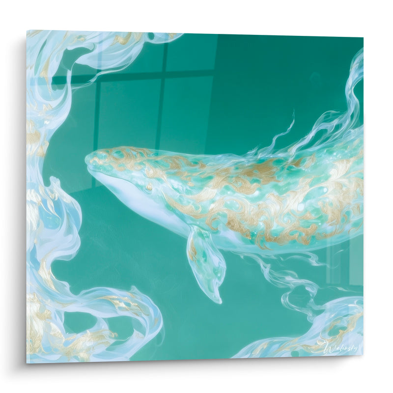 Tableau Baleine vert d'eau et blanc volutes fumées - Fumées enlacées - Edition Baleine