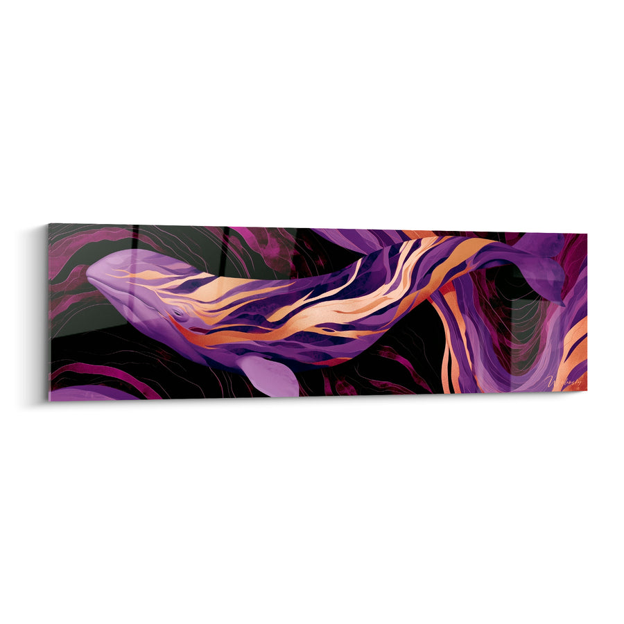 Tableau Baleine violette et cuivrée veines marbrées fond magenta - Veinures cuivrées - Edition Baleine