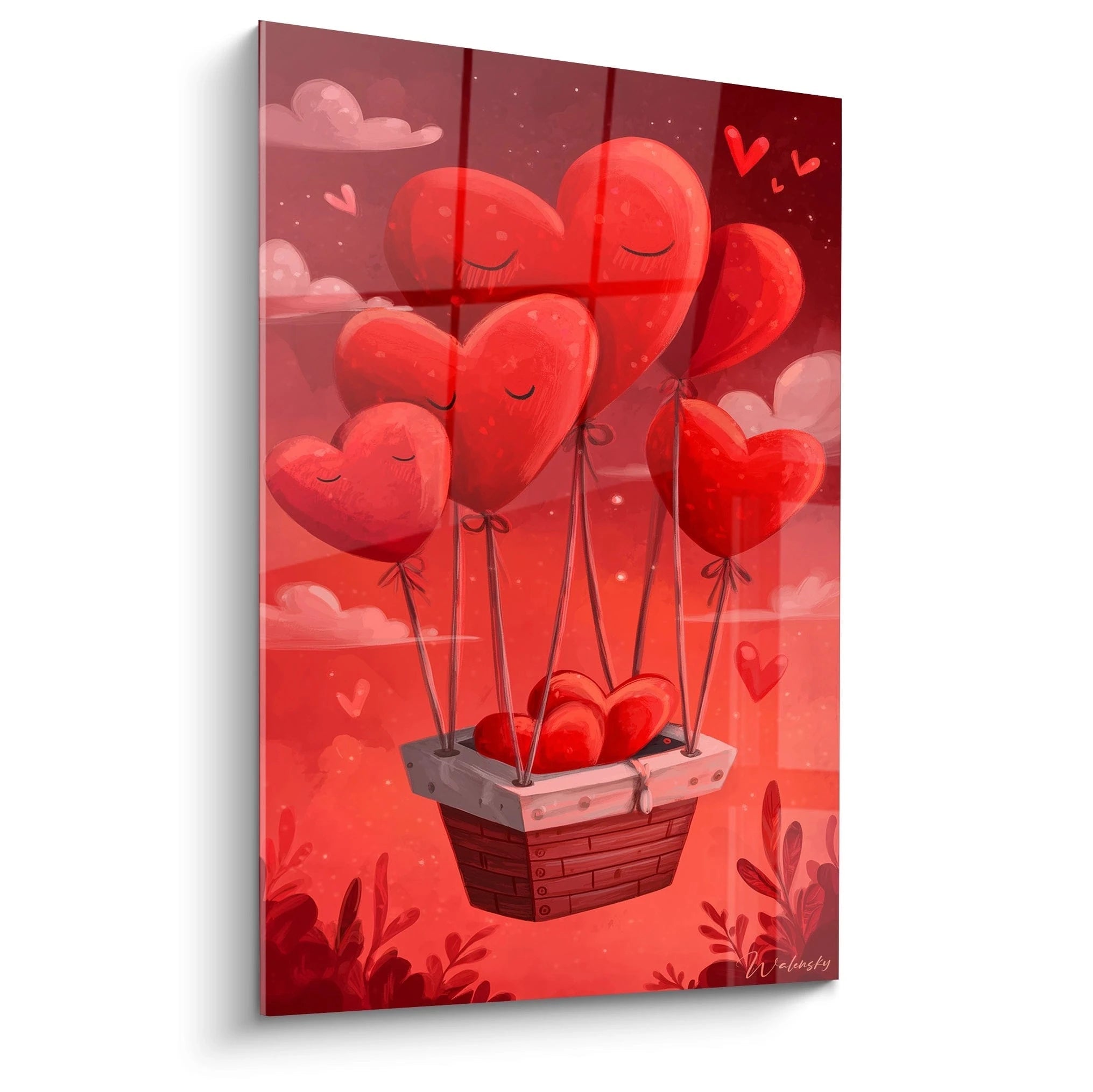 Walensky tableau décoration murale cœurs avec ballons rouges en forme de coeur et panier romantique