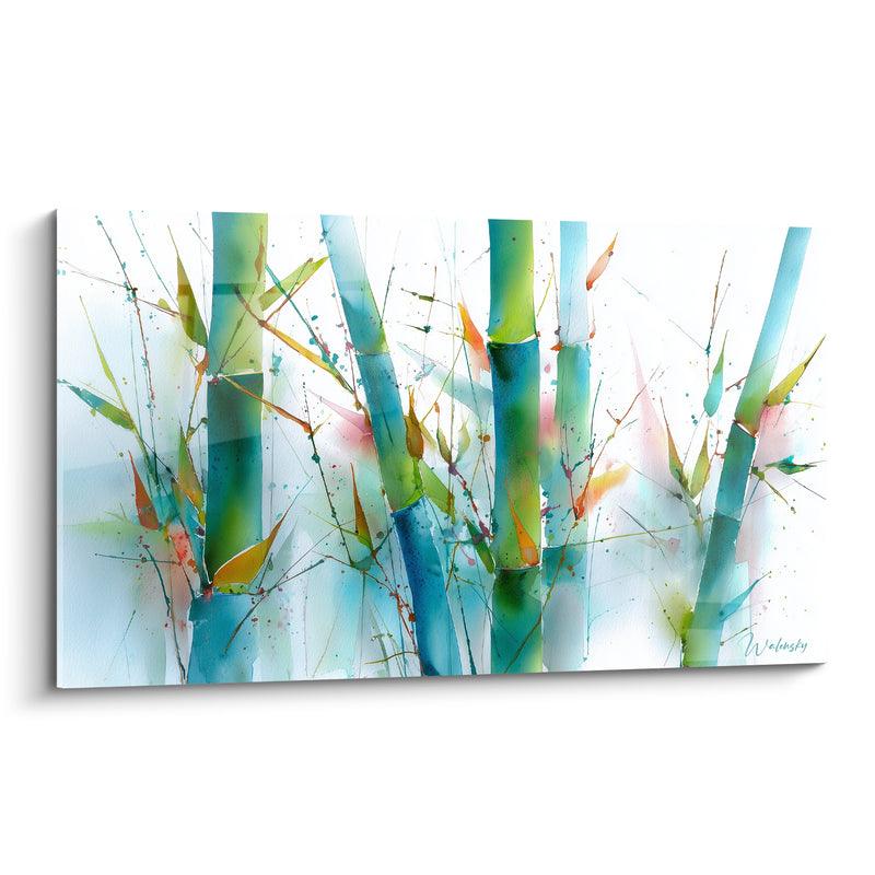Tableau Tiges vertes et turquoise en aquarelle - Souffle de fraîcheur - Edition Bambou