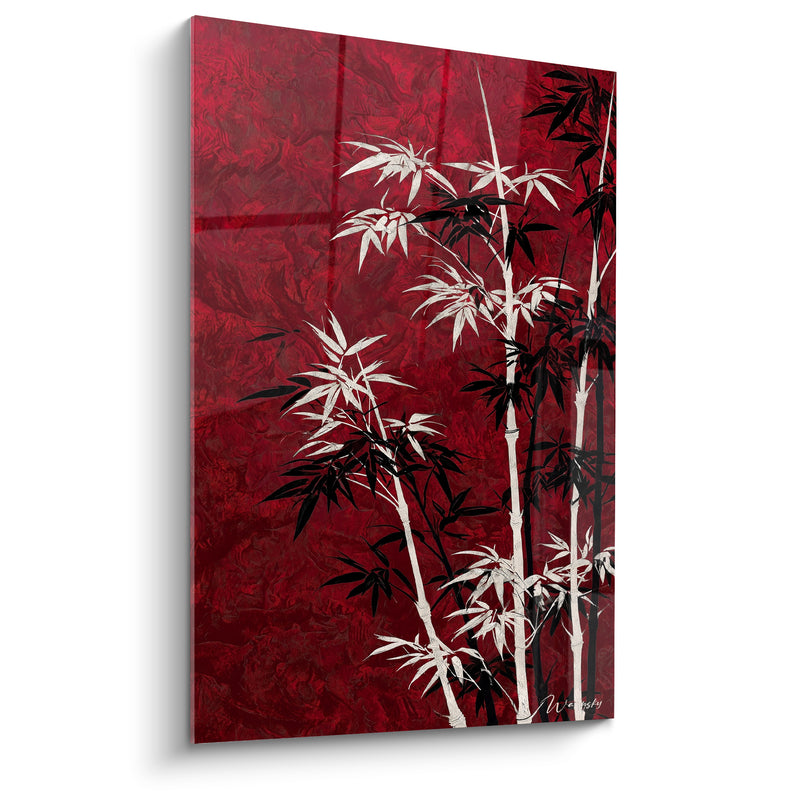 Tableau Bambou blanc et noir sur fond pourpre - Silence oriental - Edition Bambou