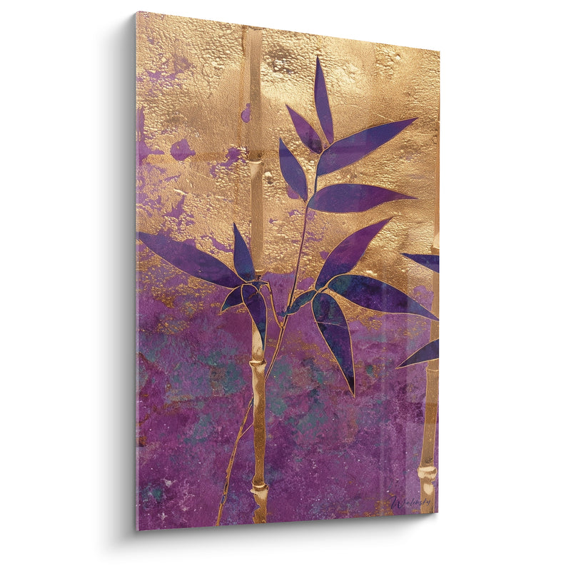 Tableau Feuilles pourpres et fond doré texturé mi-hauteur - Dégradé bicolore vertical - Edition Bambou
