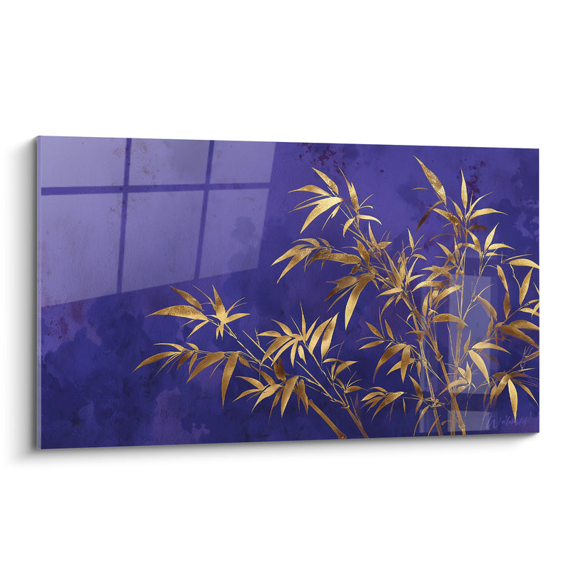 Tableau Bambou doré et bleu ombre de fenêtre - Reflet lumineux carrelé - Edition Bambou