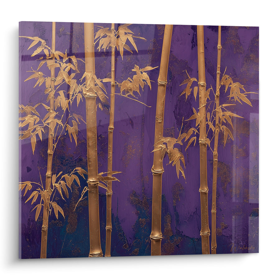 Tableau Bambou doré sur fond violet profond - Clairière nocturne - Edition Bambou