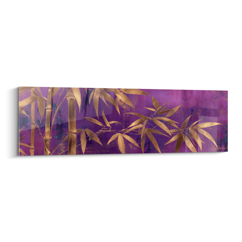 Tableau Tiges dorées et fond magenta feuillage effilé - Nuances pourpres profondes - Edition Bambou