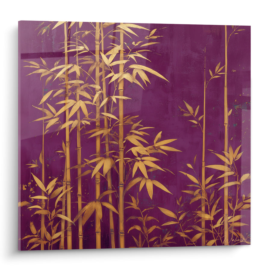 Tableau Bambous dorés sur fond violet profond - Jardin d'orient - Edition Bambou