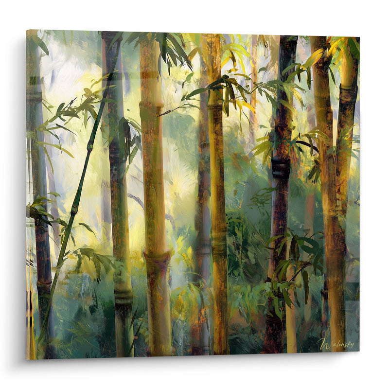 Tableau Tiges dorées et vertes noueuses lumière filtrée - Contre-jour forestier - Edition Bambou