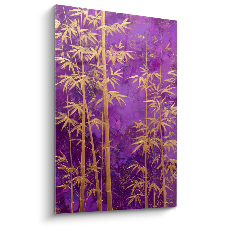 Tableau Bambou doré sur fond violet marbré - Clarté nocturne - Edition Bambou