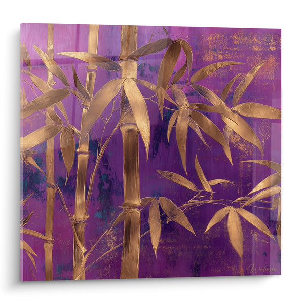 Cuadro de Bambú dorado con tallos violetas - Resplandor precioso de la noche - Edición Bambú