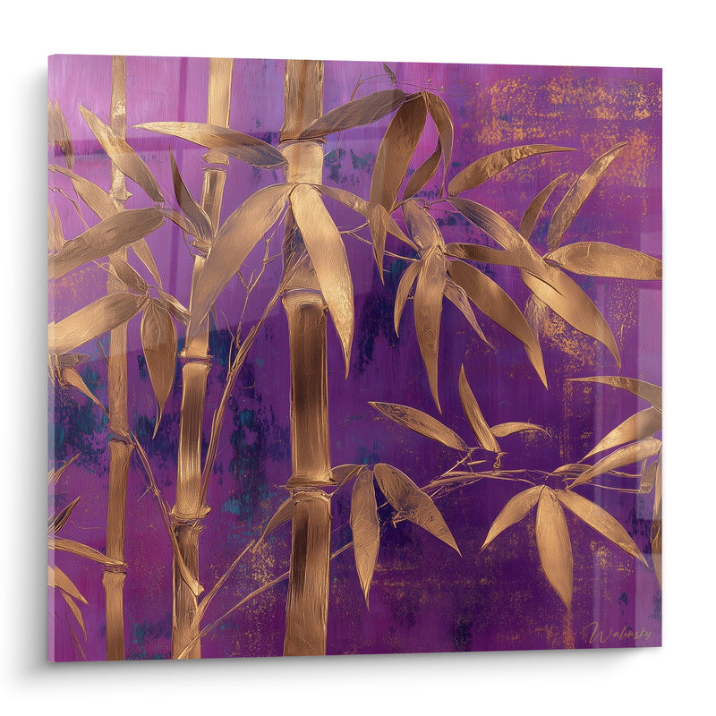 Tableau Bambou doré aux tiges violettes - Éclat précieux du soir - Edition Bambou