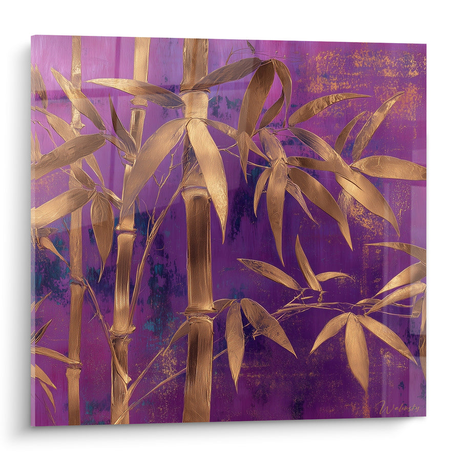 Tableau Bambou doré aux tiges violettes - Éclat précieux du soir - Edition Bambou