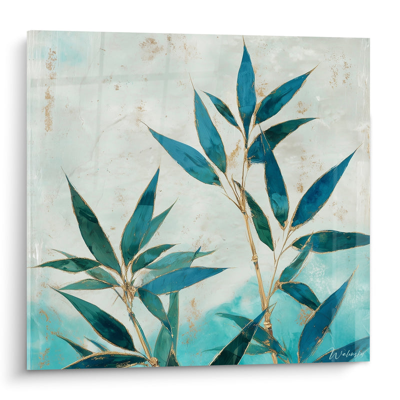 Tableau Bambou aux feuilles bleu et doré - Souffle zen - Edition Bambou