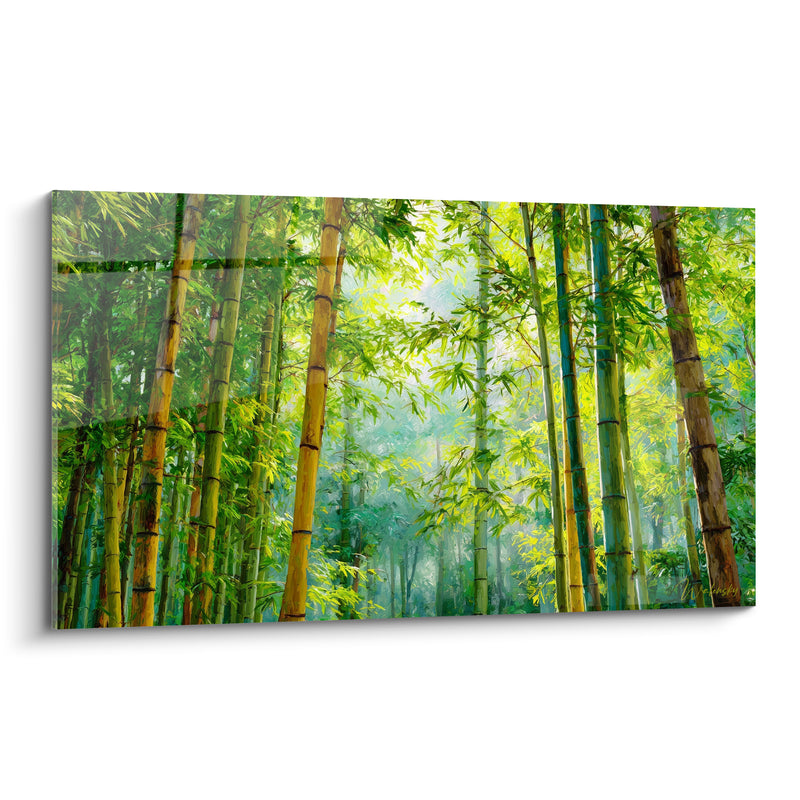 Tableau Tiges jaunes et vertes lumière filtrante - Forêt dense ensoleillée - Edition Bambou