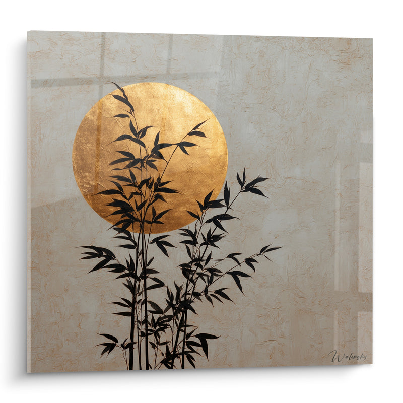 Tableau Bambou doré et lune ocre - Silence du crépuscule - Edition Bambou