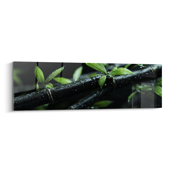 Cuadro de bambú negro con gotas de lluvia - Frescor tras la tormenta - Edición Bambú