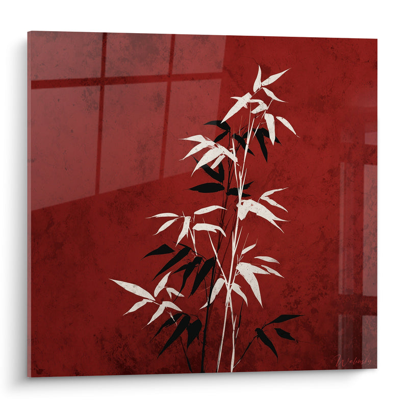 Tableau Bambou blanc et noir sur fond rouge - Silhouette silencieuse - Edition Bambou
