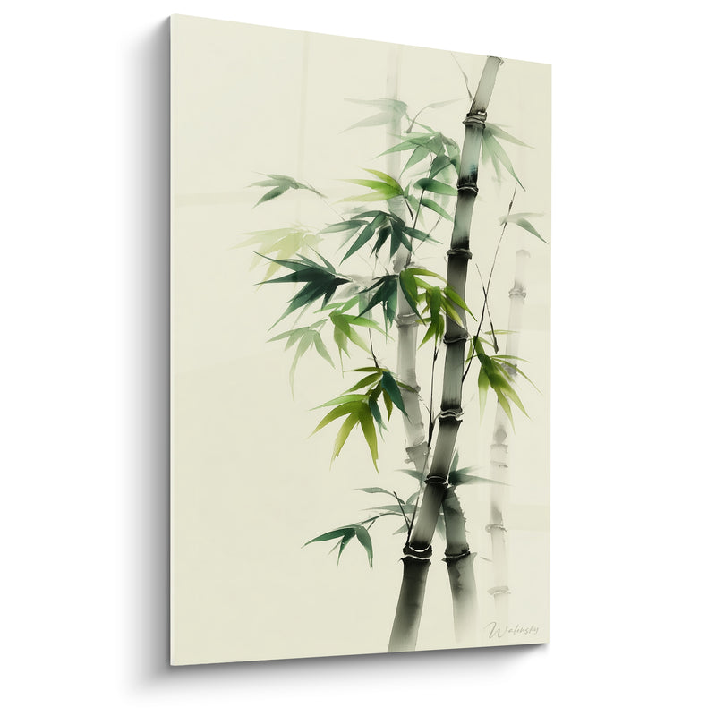 Tableau Tiges grises et vertes noeuds entrelacés - Peinture à l'encre - Edition Bambou