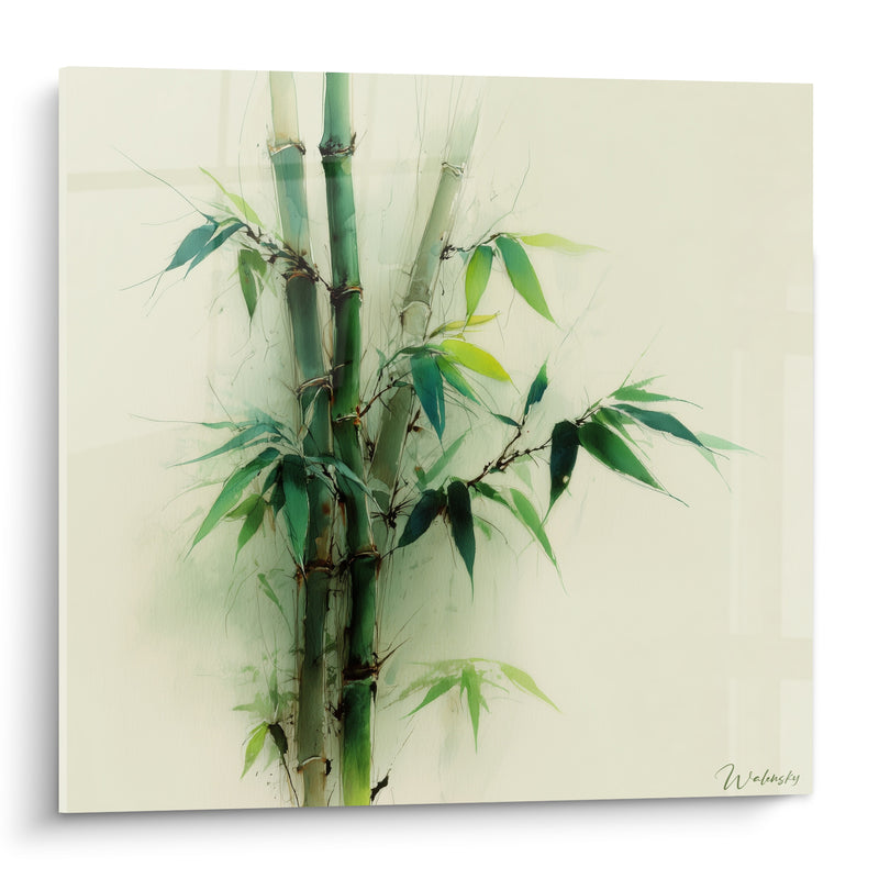 Tableau Tiges vertes et feuilles effilées - Souffle du matin - Edition Bambou