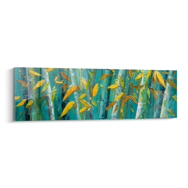 Tableau Tiges turquoise et feuilles dorées d'une forêt - Souffle tropical - Edition Bambou