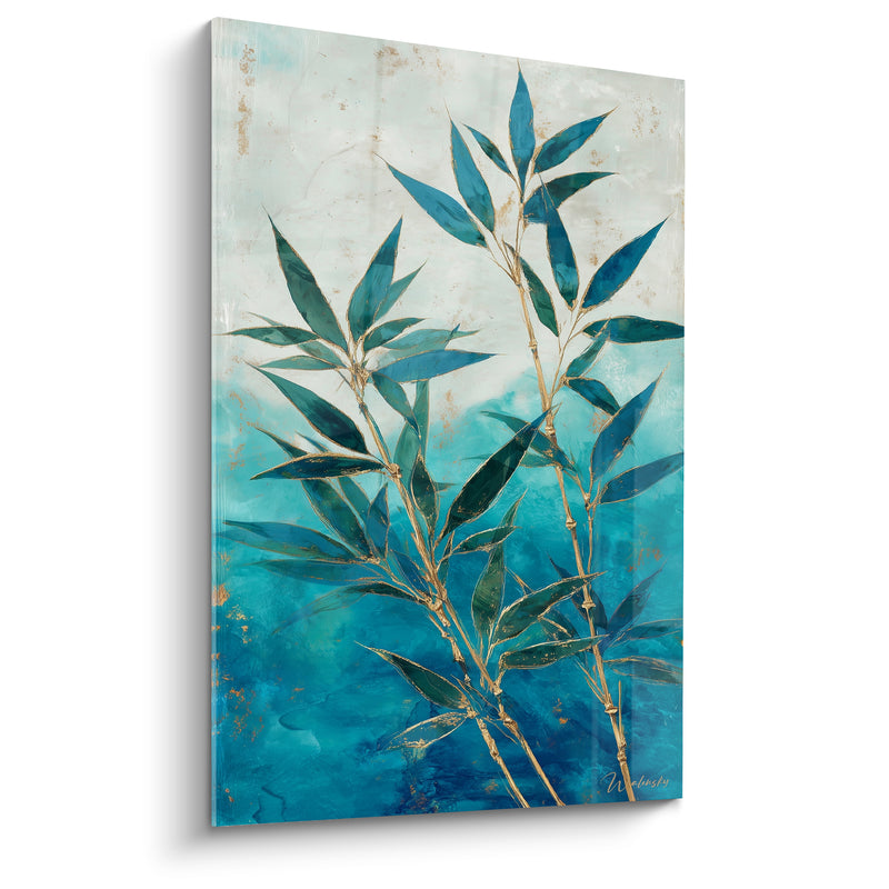 Tableau Bambou turquoise aux tiges dorées - Souffle aquatique - Edition Bambou