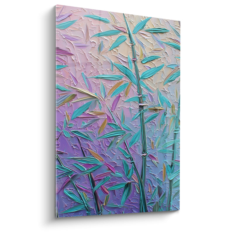Tableau Bambou turquoise et mauve pastel dégradé - Camaïeu poudré au couteau - Edition Bambou