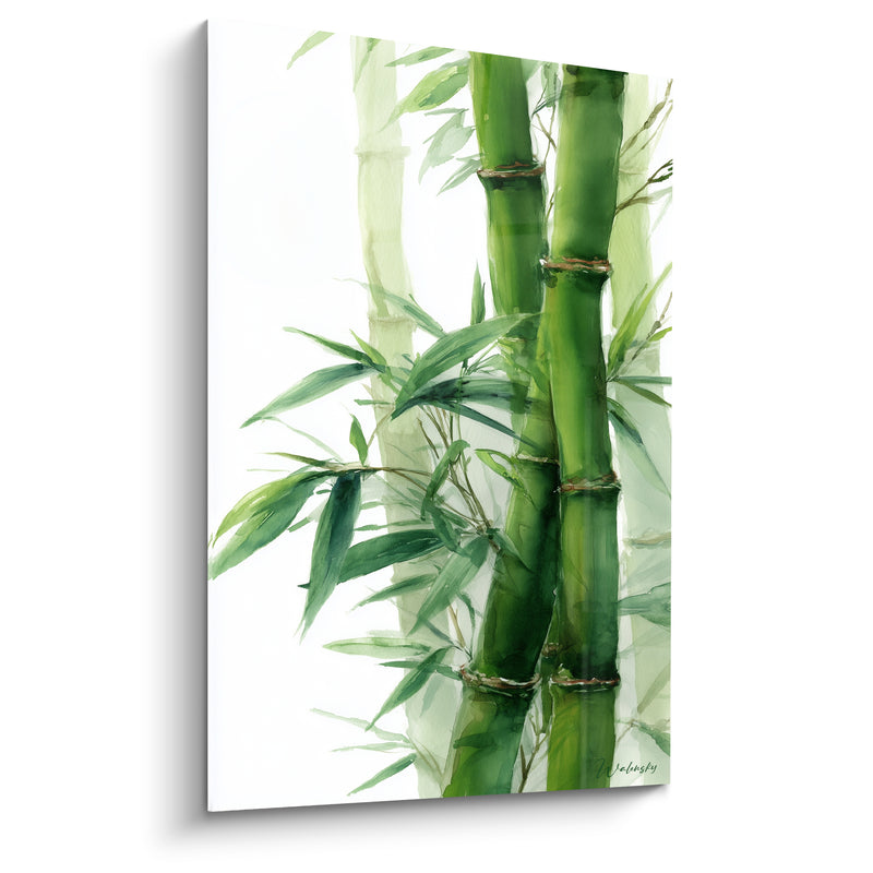 Tableau Tiges vert et blanc sur fond clair - Souffle apaisant - Edition Bambou