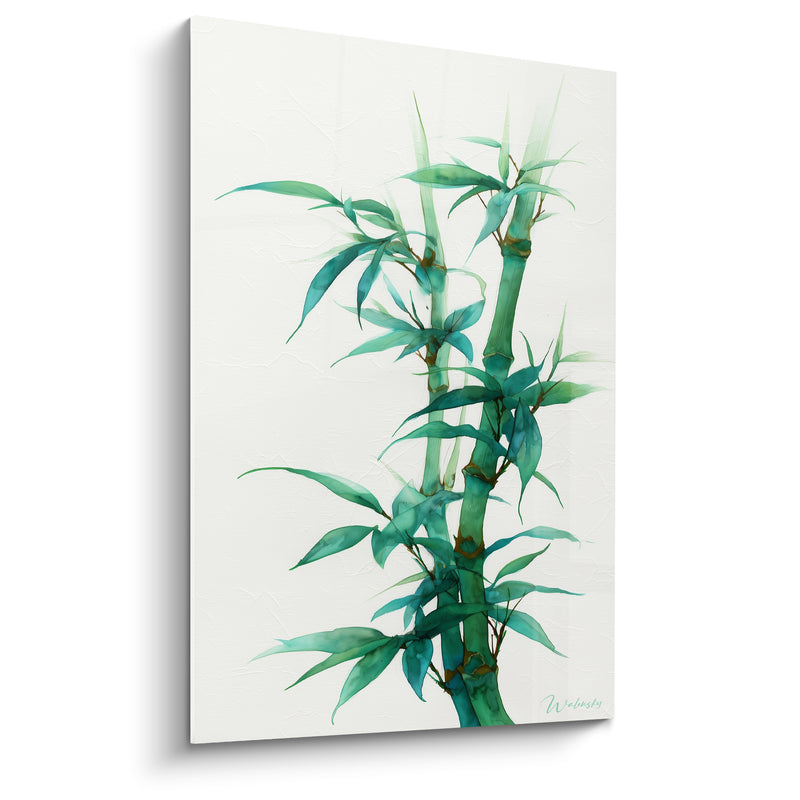 Tableau Tiges vert émeraude et blanc noeuds à l'aquarelle - Fond immaculé texturé - Edition Bambou