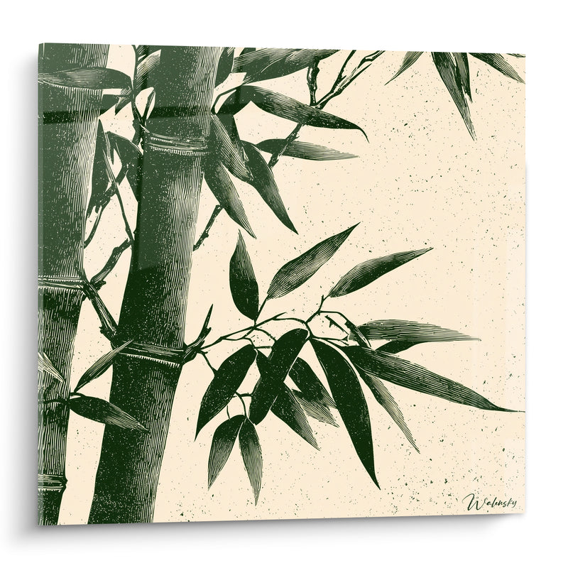 Tableau Tiges de bambou vert et beige moucheté - Clairière silencieuse - Edition Bambou