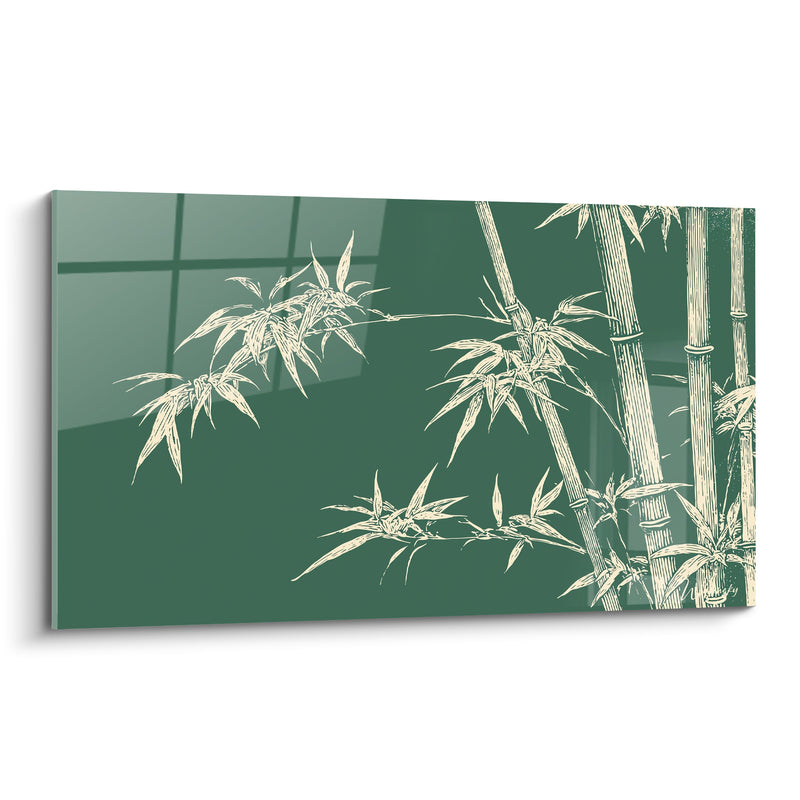 Tableau Bambou vert ivoire tiges gravées - Souffle du jardin - Edition Bambou